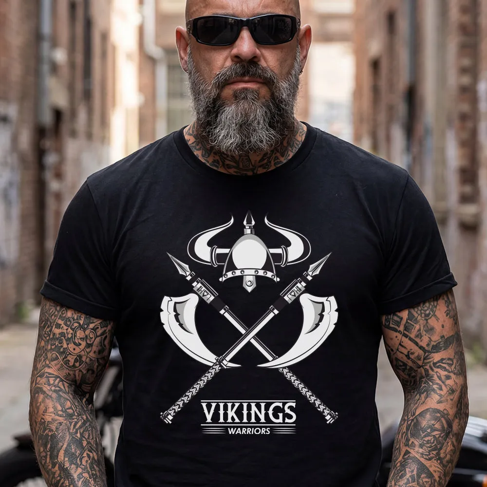 Viking Warriors Horned Helmet Crossed Battle Axes T-Shirt for Men sold by FaithHeart product image thumbnail 2