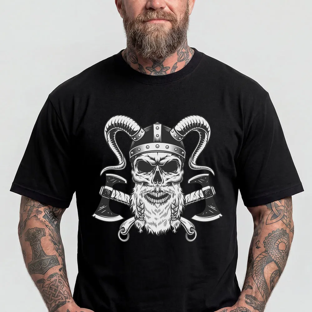 Viking Norse Warrior Horned Skull Helmet Battle Axes T-Shirt for Men sold by FaithHeart
