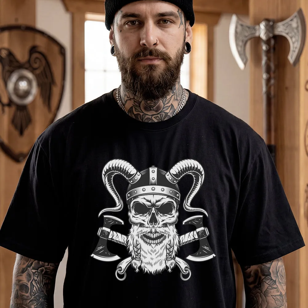 Viking Norse Warrior Horned Skull Helmet Battle Axes T-Shirt for Men sold by FaithHeart product image thumbnail 2