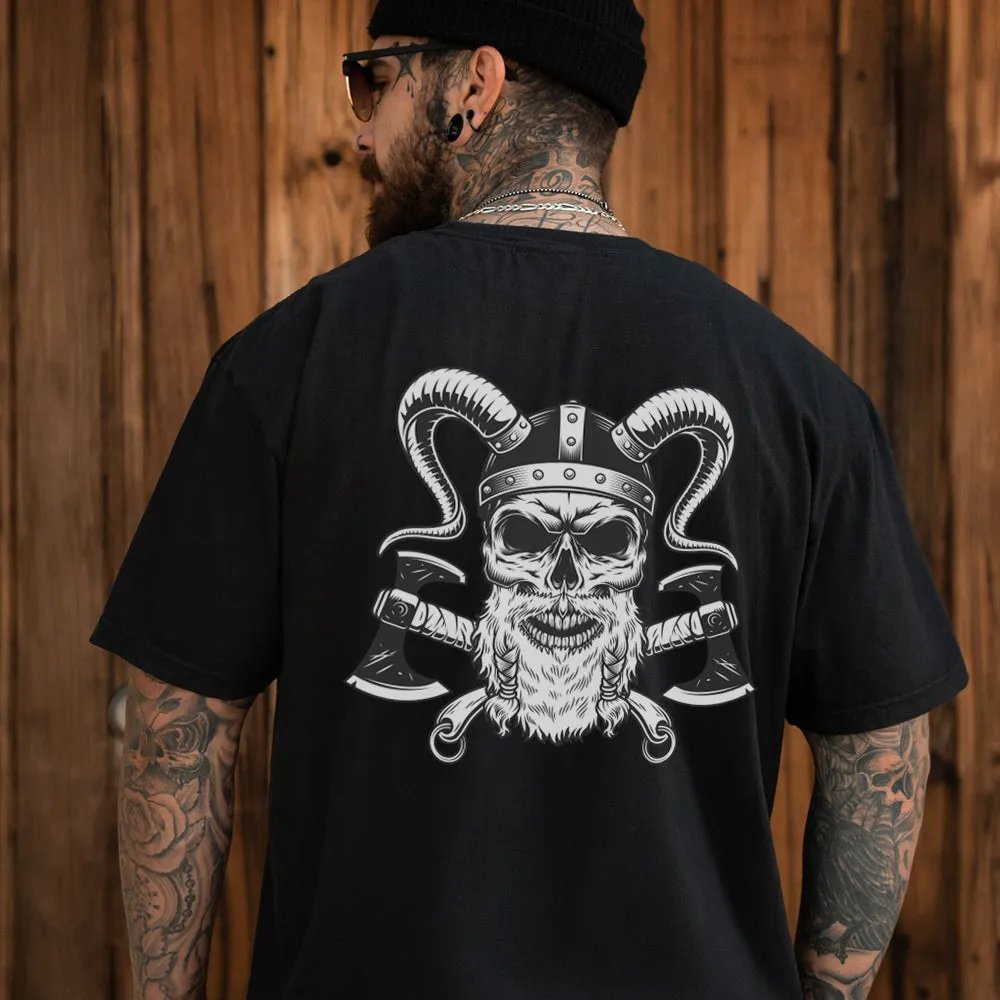 Viking Norse Warrior Horned Skull Helmet Battle Axes T-Shirt for Men sold by FaithHeart product image thumbnail 3
