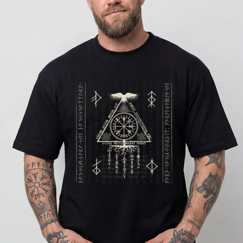 Viking Vegvisir Compass T-Shirt Yggdrasil Odin Ravens Streetwear for Men made by FaithHeart