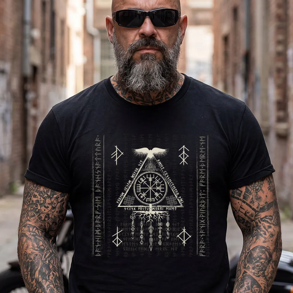 Viking Vegvisir Compass T-Shirt Yggdrasil Odin Ravens Streetwear for Men sold by FaithHeart product image thumbnail 2