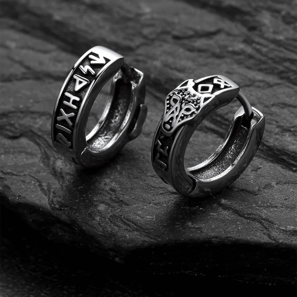Norse Viking Rune Wolf Hoop Earrings for Men sold by FaithHeart product image thumbnail 3