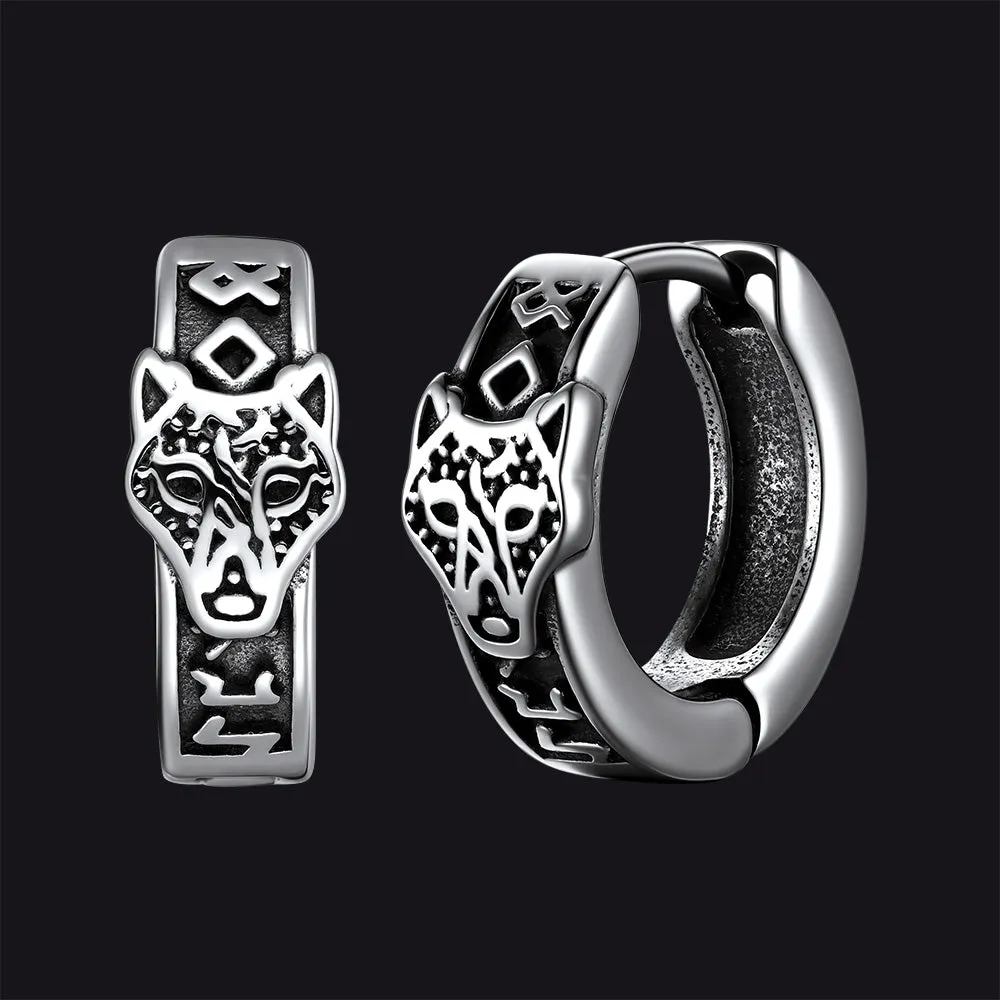 Norse Viking Rune Wolf Hoop Earrings for Men sold by FaithHeart