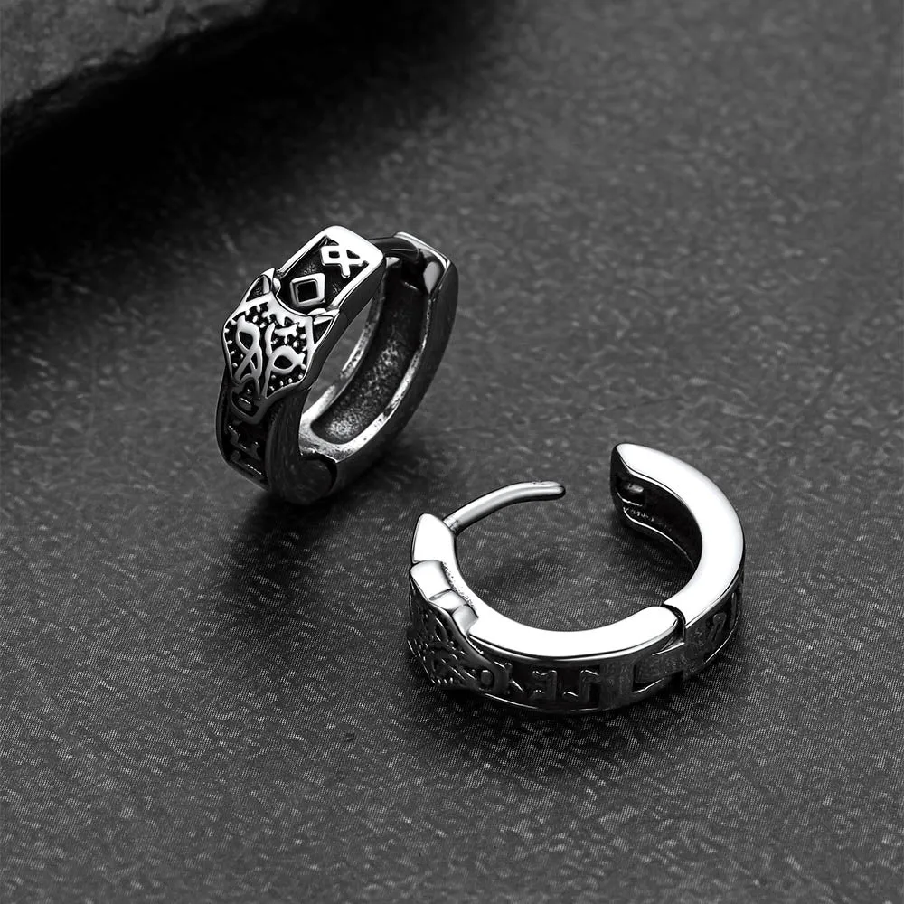 Norse Viking Rune Wolf Hoop Earrings for Men sold by FaithHeart product image thumbnail 5