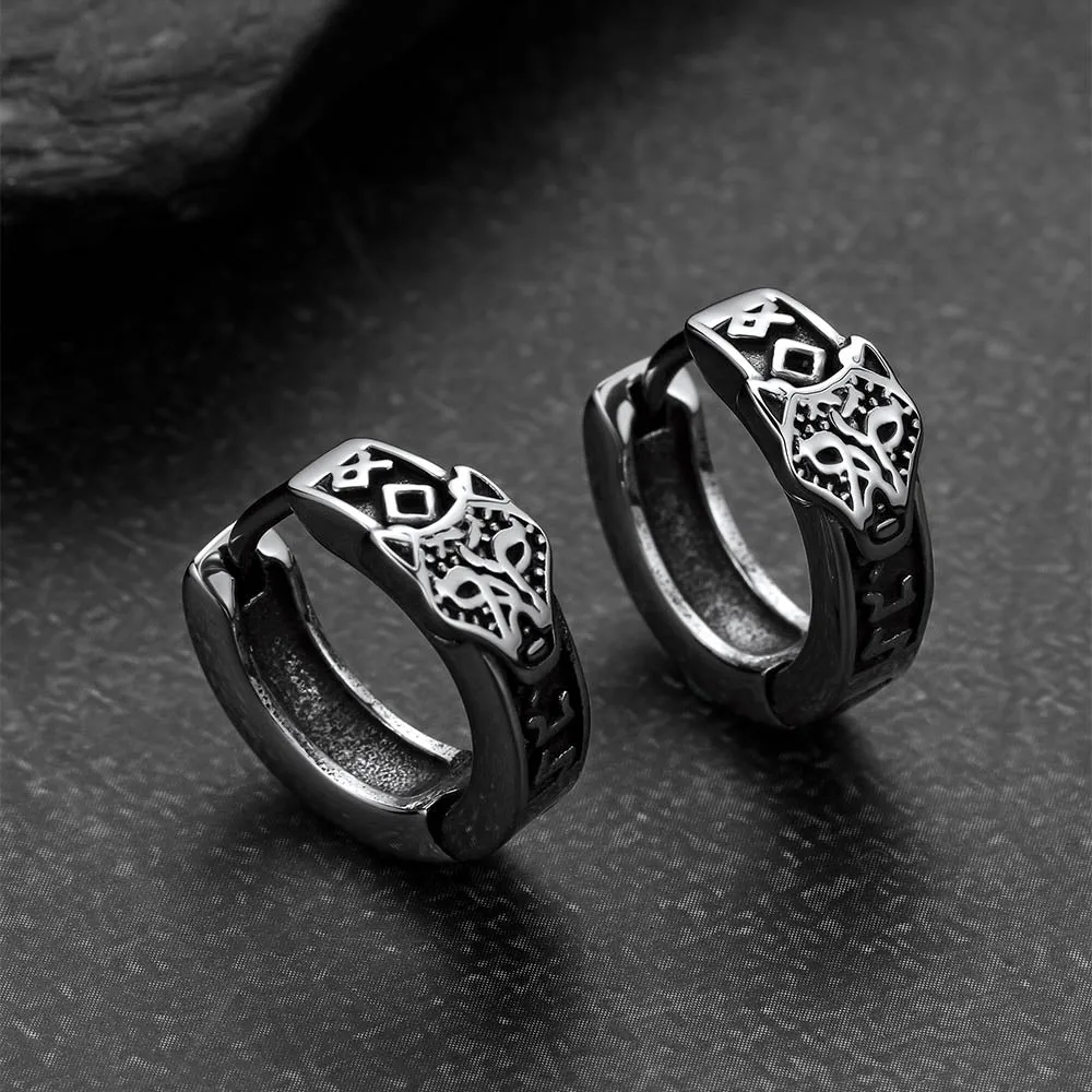 Norse Viking Rune Wolf Hoop Earrings for Men sold by FaithHeart product image thumbnail 4