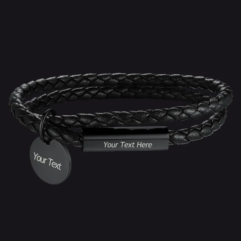 Customized Leather Braided Wristband Bracelet for Men made by FaithHeart