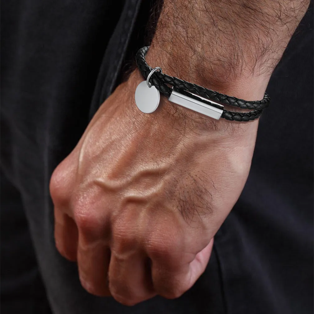 Customized Leather Braided Wristband Bracelet for Men sold by FaithHeart product image thumbnail 2