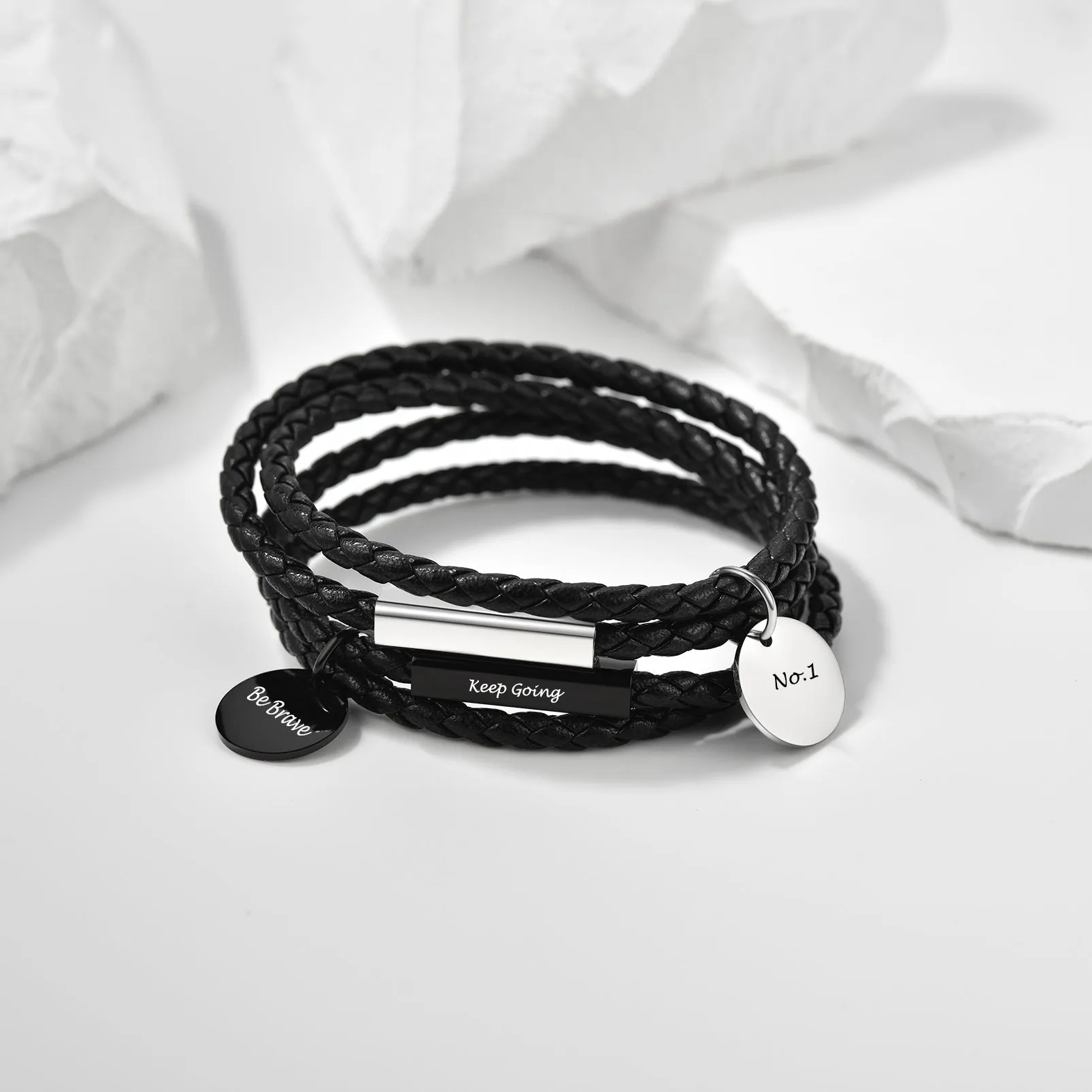 Customized Leather Braided Wristband Bracelet for Men sold by FaithHeart product image thumbnail 3