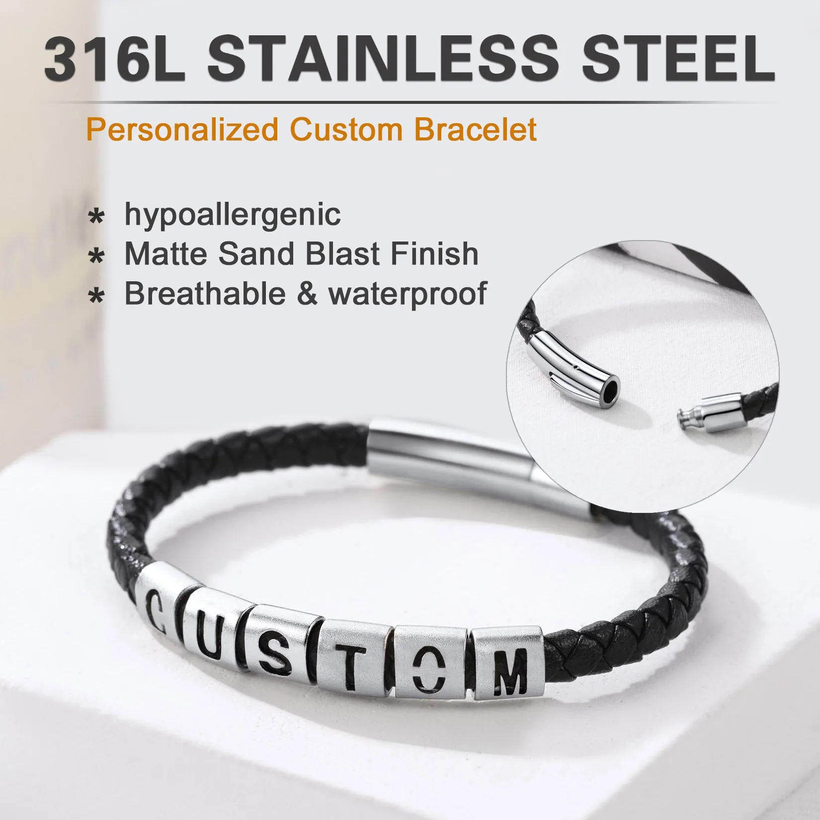 Customized Initial Beaded Leather Bracelet for Men sold by FaithHeart product image thumbnail 5