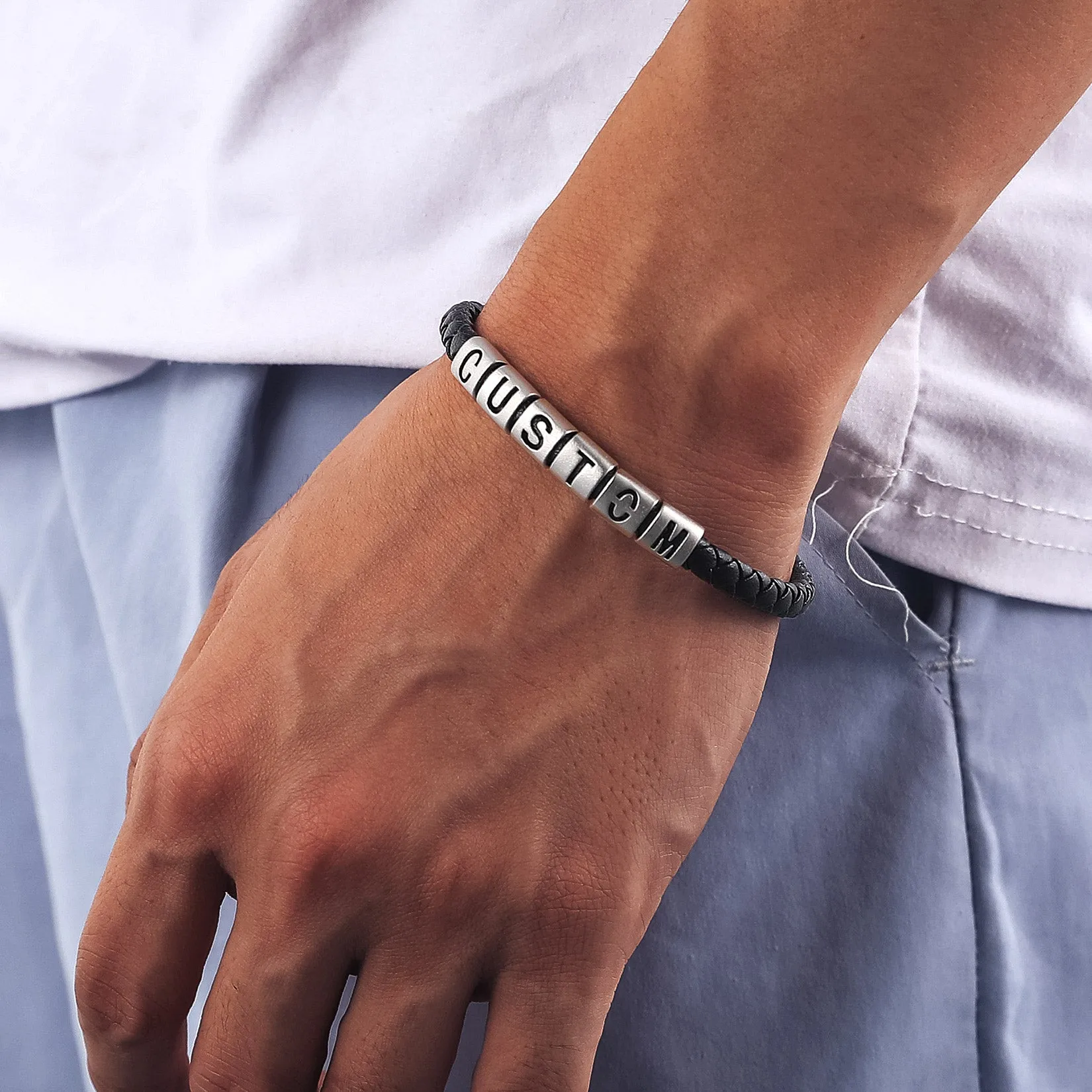 Customized Initial Beaded Leather Bracelet for Men sold by FaithHeart product image thumbnail 2