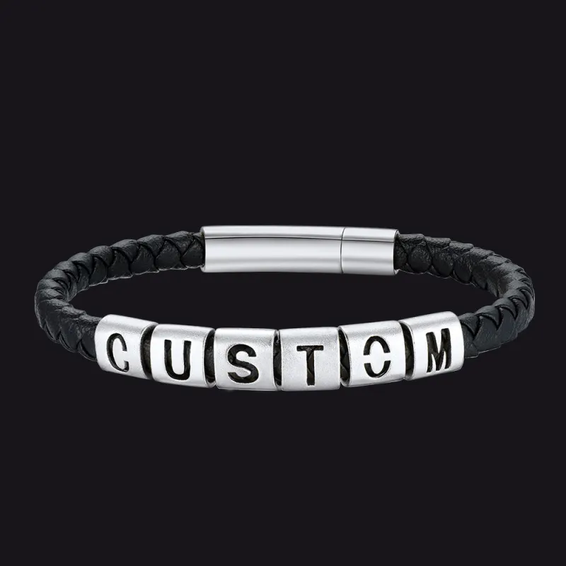 Customized Initial Beaded Leather Bracelet for Men made by FaithHeart