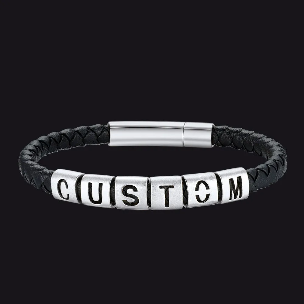 Customized Initial Beaded Leather Bracelet for Men sold by FaithHeart