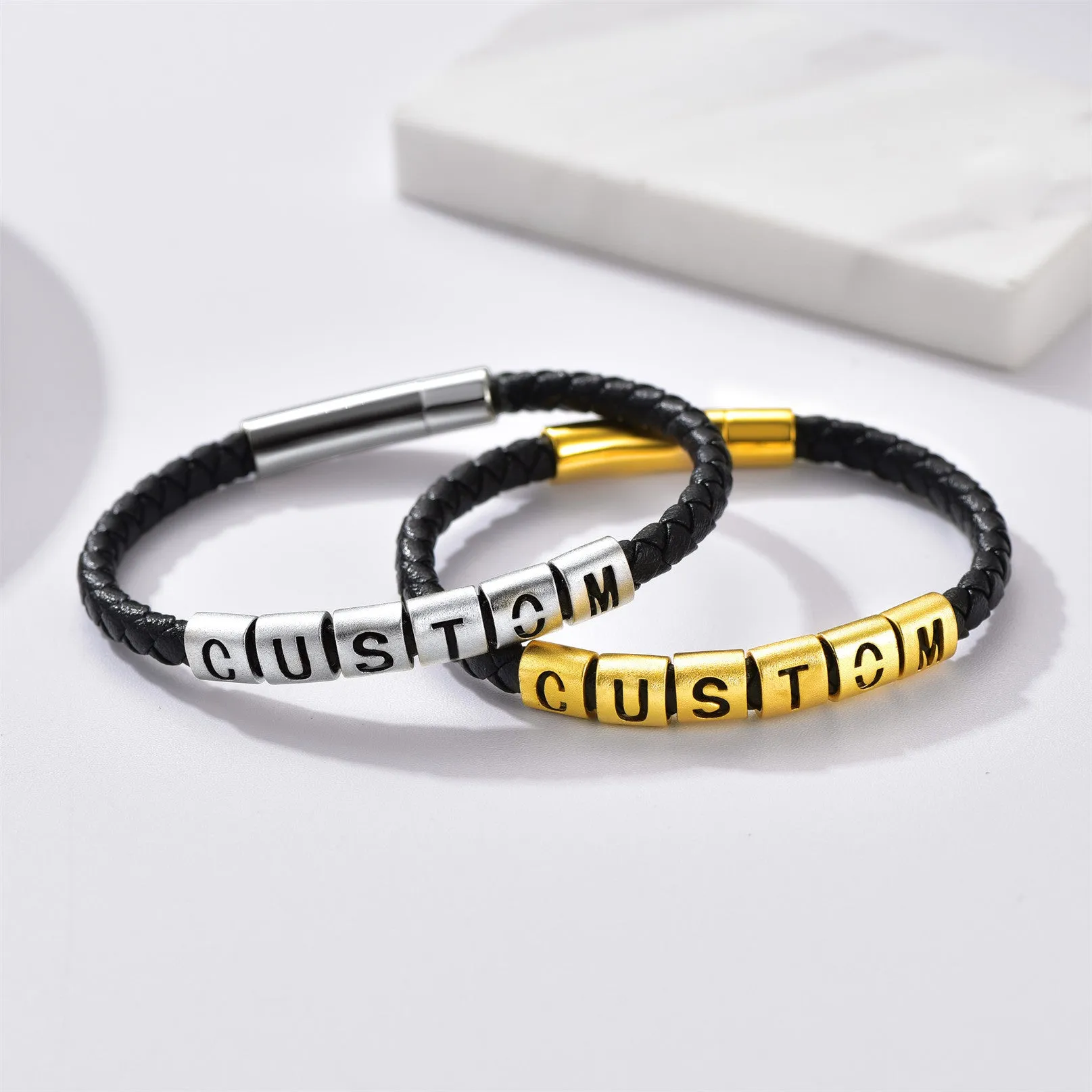 Customized Initial Beaded Leather Bracelet for Men sold by FaithHeart product image thumbnail 4