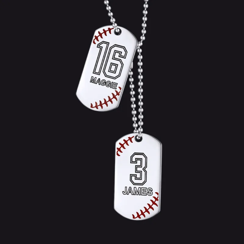 Stainless Steel Customized Baseball Number Dog Tag Necklace for Men made by FaithHeart