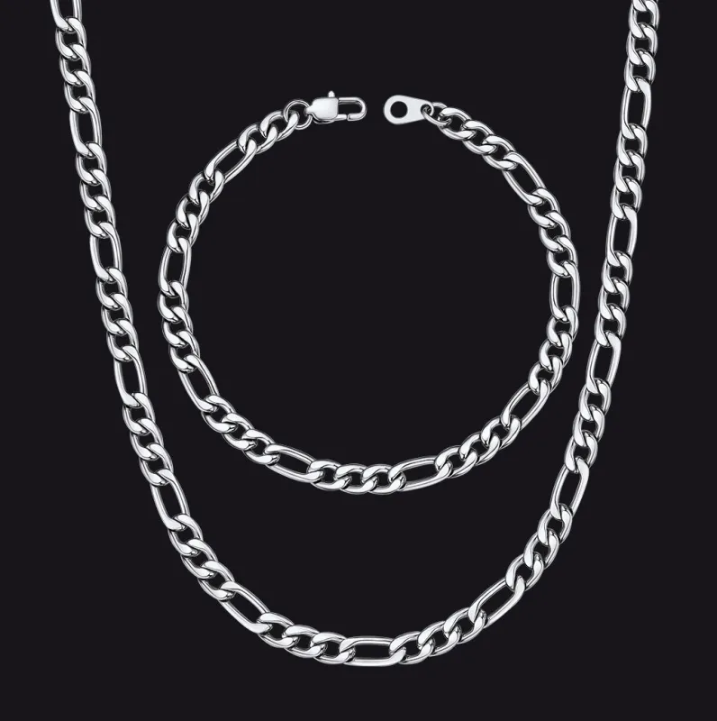 5mm Figaro Link Chain & Bracelet Bundle Set for Men BoyFriend Gift made by FaithHeart