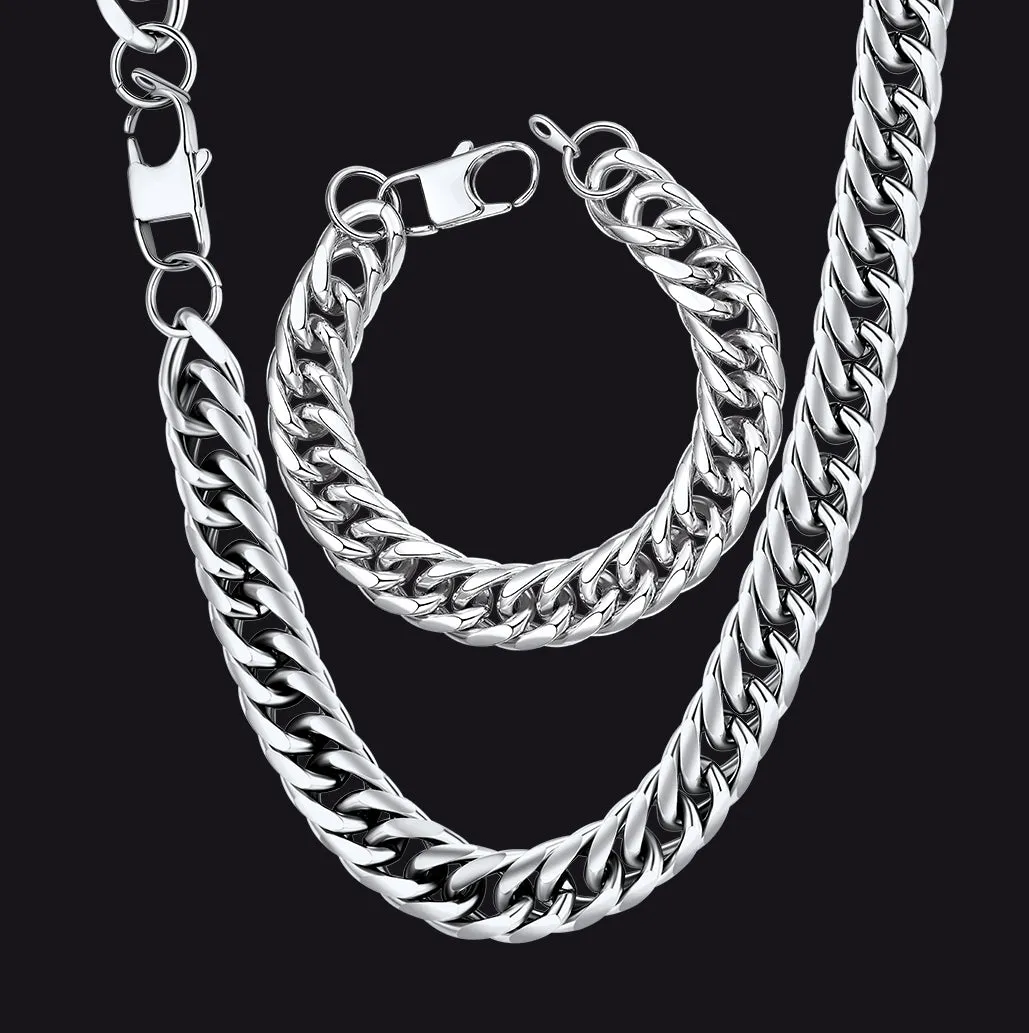 12mm Width Bold Cuban Chain & Bracelet Set for Men sold by FaithHeart