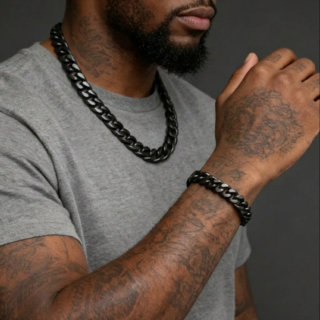 12mm Width Bold Cuban Chain & Bracelet Set for Men sold by FaithHeart product image thumbnail 2