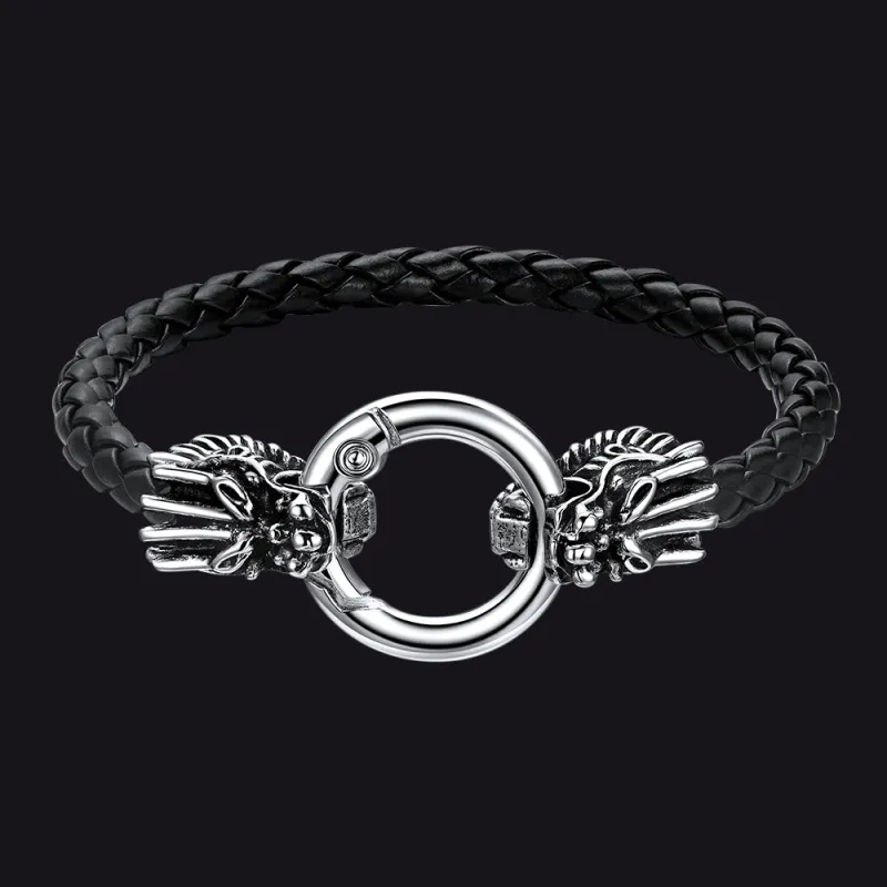 Dragon Head Leather Bracelet Vintage Mythology Totem Bangle for Men made by FaithHeart