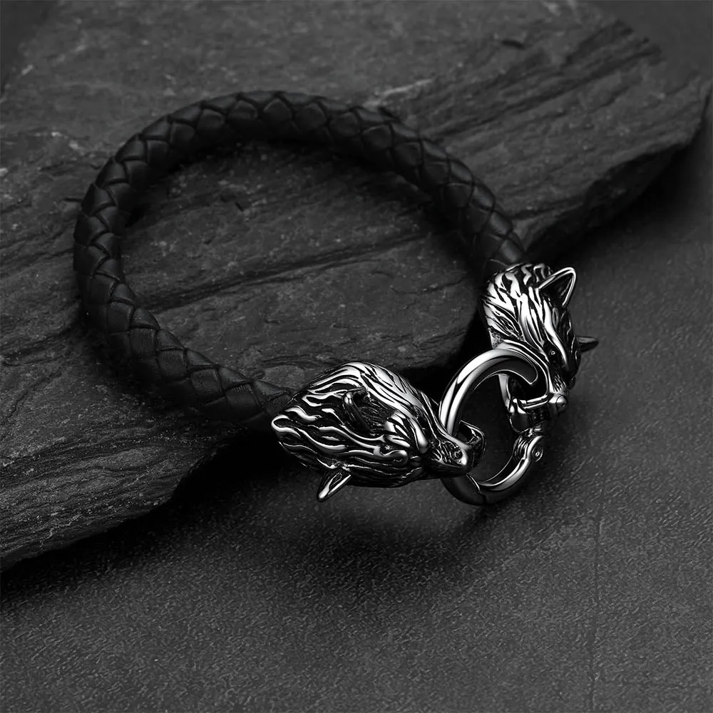 Viking Wolf Head Leather Bracelet Wristband for Men Guys sold by FaithHeart product image thumbnail 5