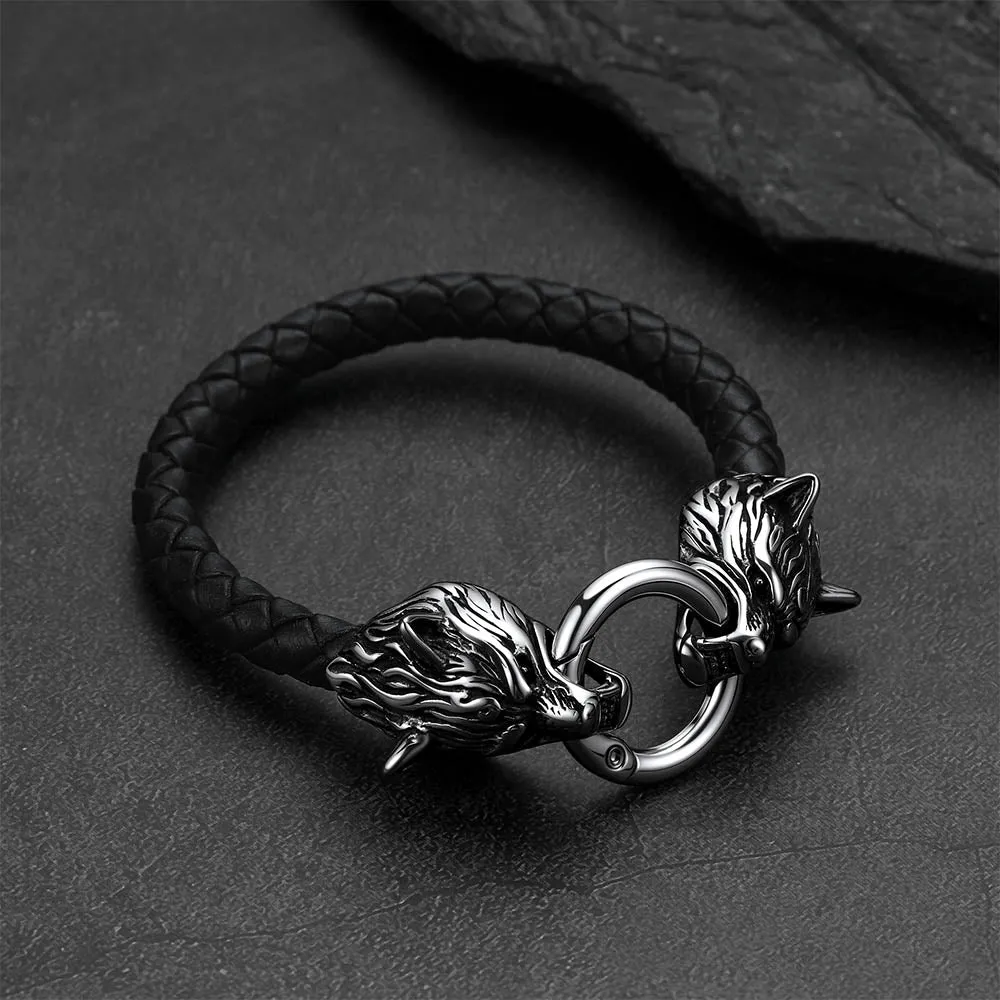 Viking Wolf Head Leather Bracelet Wristband for Men Guys sold by FaithHeart product image thumbnail 2