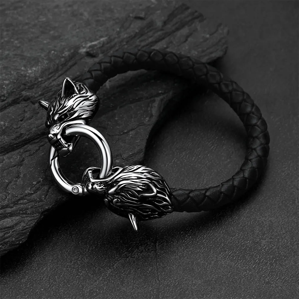 Viking Wolf Head Leather Bracelet Wristband for Men Guys sold by FaithHeart product image thumbnail 3