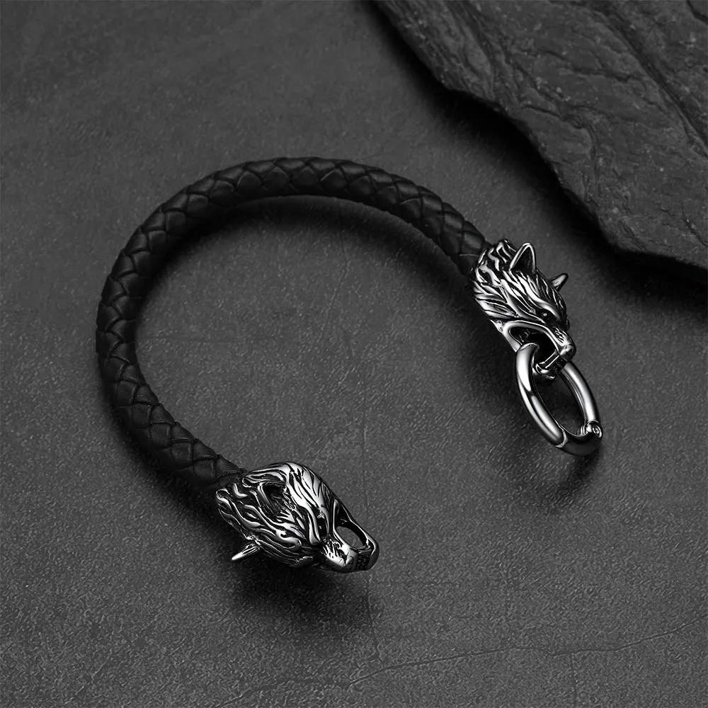 Viking Wolf Head Leather Bracelet Wristband for Men Guys sold by FaithHeart product image thumbnail 4