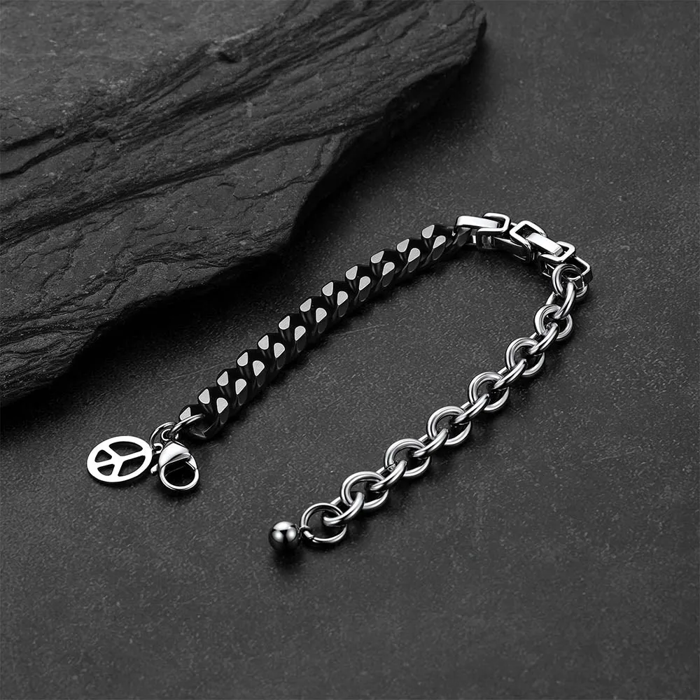 Punk Gothic Cyberpunk Y2K Half Black Half Silver Curb Chain Bracelet for Men sold by FaithHeart product image thumbnail 5
