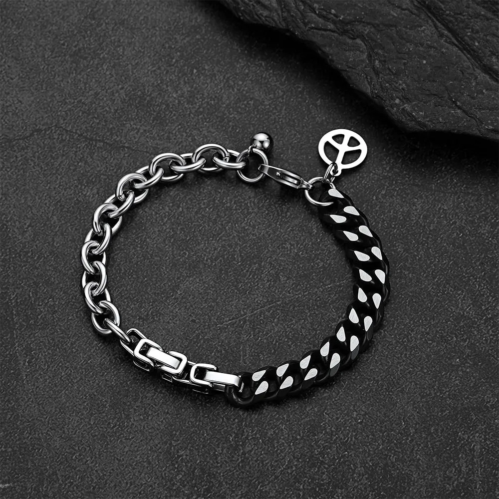 Punk Gothic Cyberpunk Y2K Half Black Half Silver Curb Chain Bracelet for Men sold by FaithHeart product image thumbnail 2