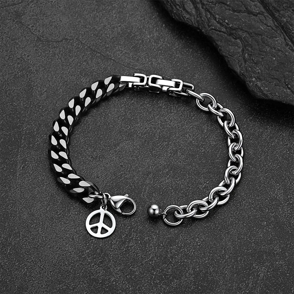Punk Gothic Cyberpunk Y2K Half Black Half Silver Curb Chain Bracelet for Men sold by FaithHeart product image thumbnail 3