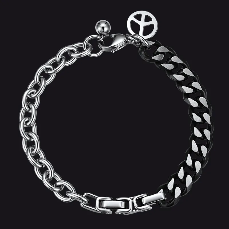 Punk Gothic Cyberpunk Y2K Half Black Half Silver Curb Chain Bracelet for Men made by FaithHeart
