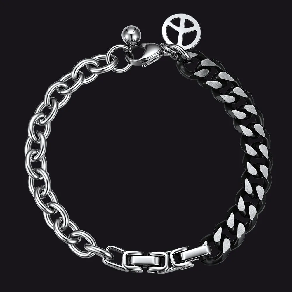 Punk Gothic Cyberpunk Y2K Half Black Half Silver Curb Chain Bracelet for Men sold by FaithHeart