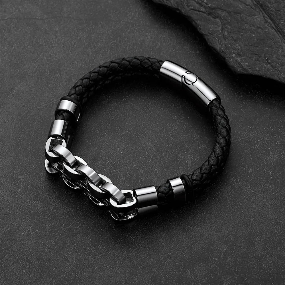 Punk Gothic Multilayer Leather Bracelet Double-Row Stainless Steel Chain Bangle for Men sold by FaithHeart product image thumbnail 2