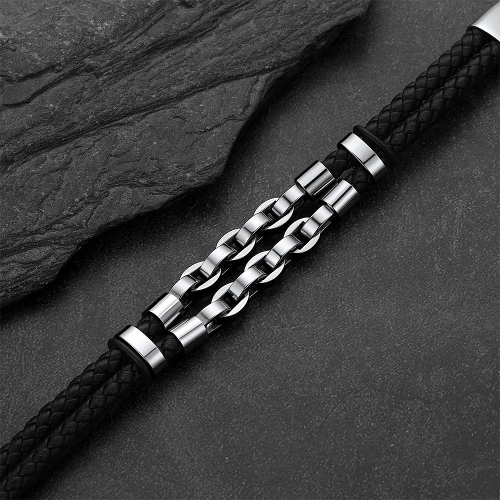 Punk Gothic Multilayer Leather Bracelet Double-Row Stainless Steel Chain Bangle for Men sold by FaithHeart product image thumbnail 5