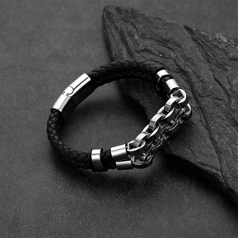 Punk Gothic Multilayer Leather Bracelet Double-Row Stainless Steel Chain Bangle for Men sold by FaithHeart product image thumbnail 3