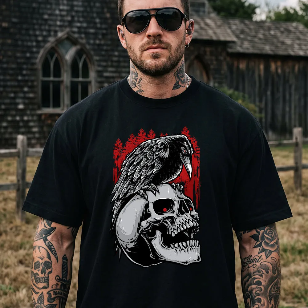 Viking Odin Raven Skull T-Shirt Black Metal Graphic Tee for Men sold by FaithHeart product image thumbnail 3