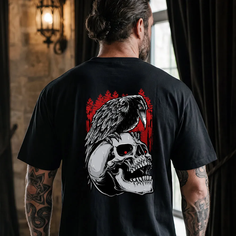 Viking Odin Raven Skull T-Shirt Black Metal Graphic Tee for Men sold by FaithHeart product image thumbnail 2