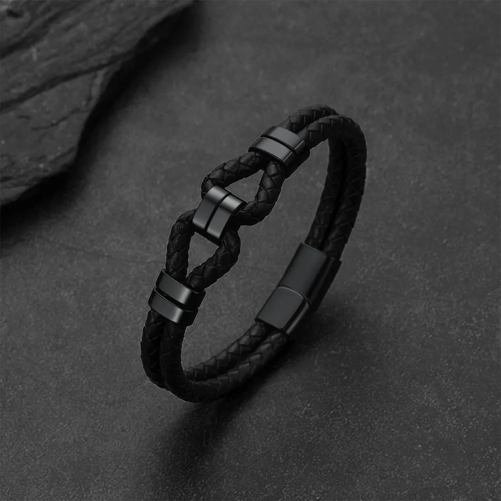 Men's All Black Leather Shackle Bracelet Double-Row Braided Wristband for Guys sold by FaithHeart product image thumbnail 5