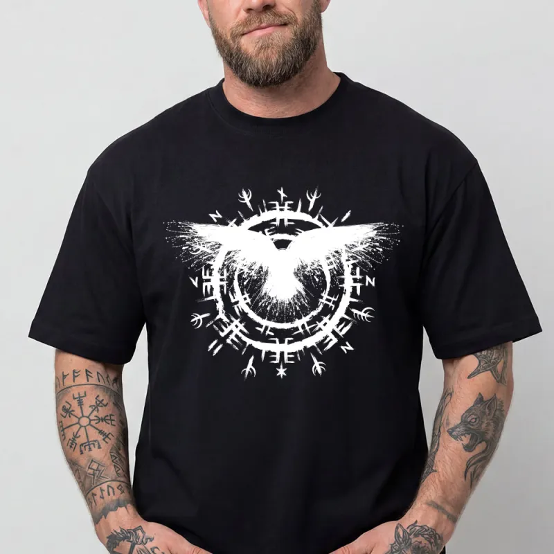 Viking Vegvisir Compass T-Shirt Norse Mythology Shadow Raven Graphic Tee for Men made by FaithHeart