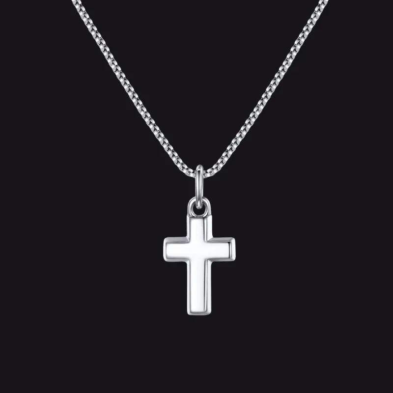 Dainty Christian Plain Cross Pendant Necklace with Box Chain for Men Women made by FaithHeart