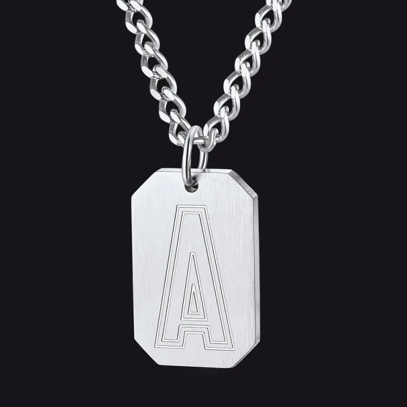 Customized Initial Dog Tag Necklace A-Z Letter Pendant for Men made by FaithHeart