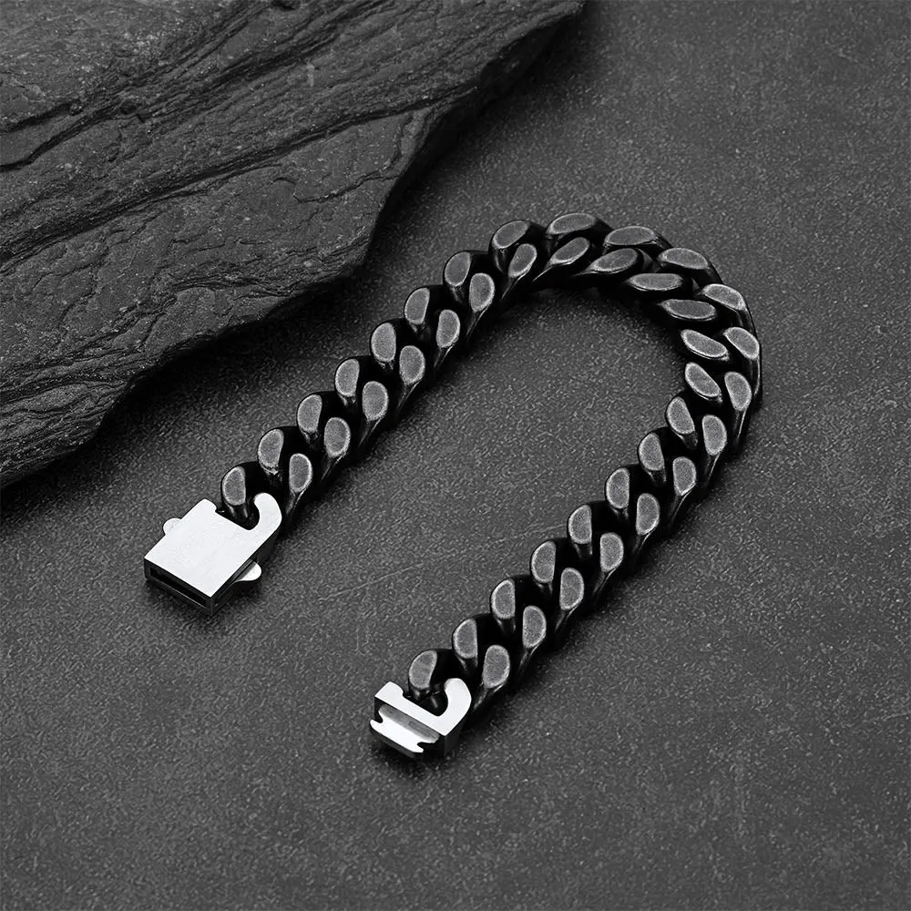 Retro Distressed Heavy Metal Punk Cyberpunk Cuban Link Chain Bracelet for Men sold by FaithHeart product image thumbnail 5