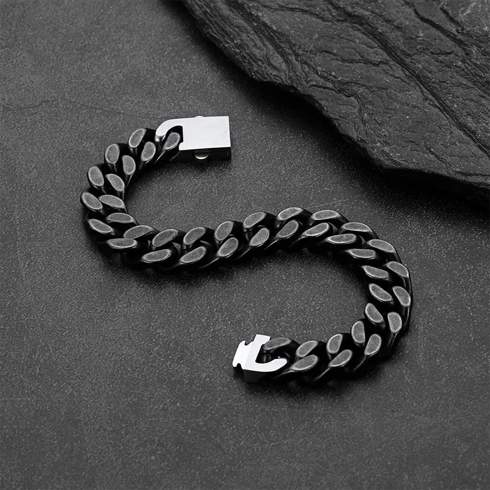 Retro Distressed Heavy Metal Punk Cyberpunk Cuban Link Chain Bracelet for Men sold by FaithHeart product image thumbnail 4
