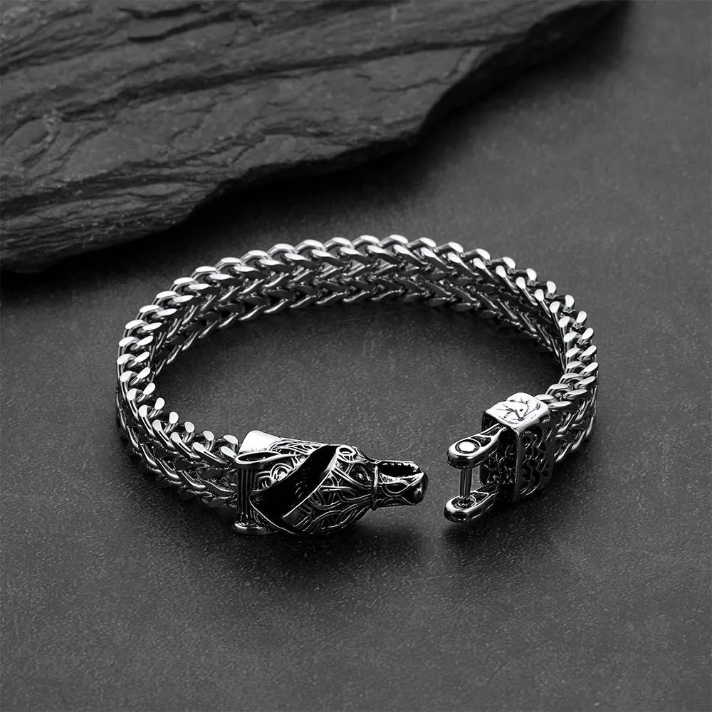 Viking Fenrir Wolf Head Double Foxtail Chain Bracelet for Men Guys sold by FaithHeart product image thumbnail 5