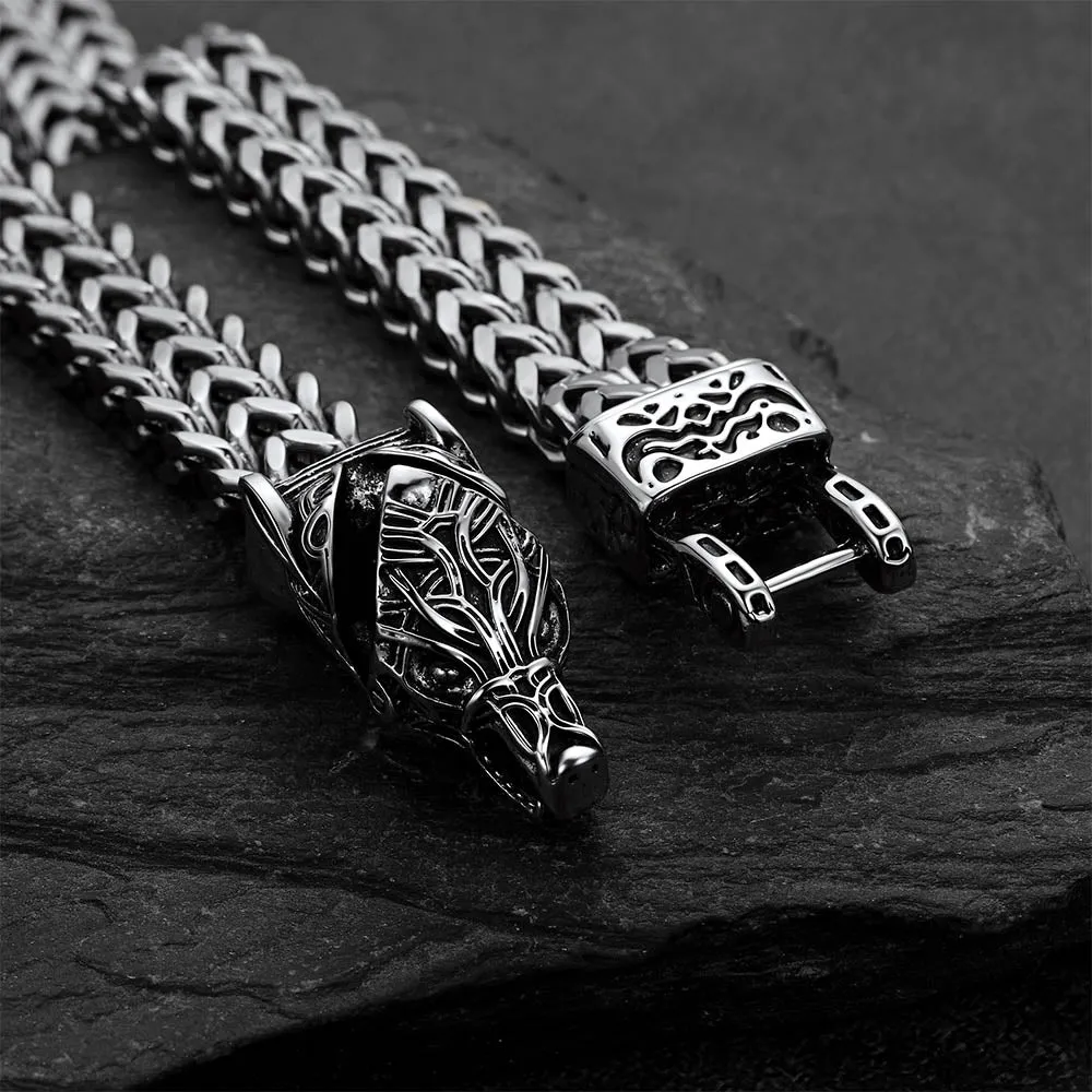Viking Fenrir Wolf Head Double Foxtail Chain Bracelet for Men Guys sold by FaithHeart product image thumbnail 2