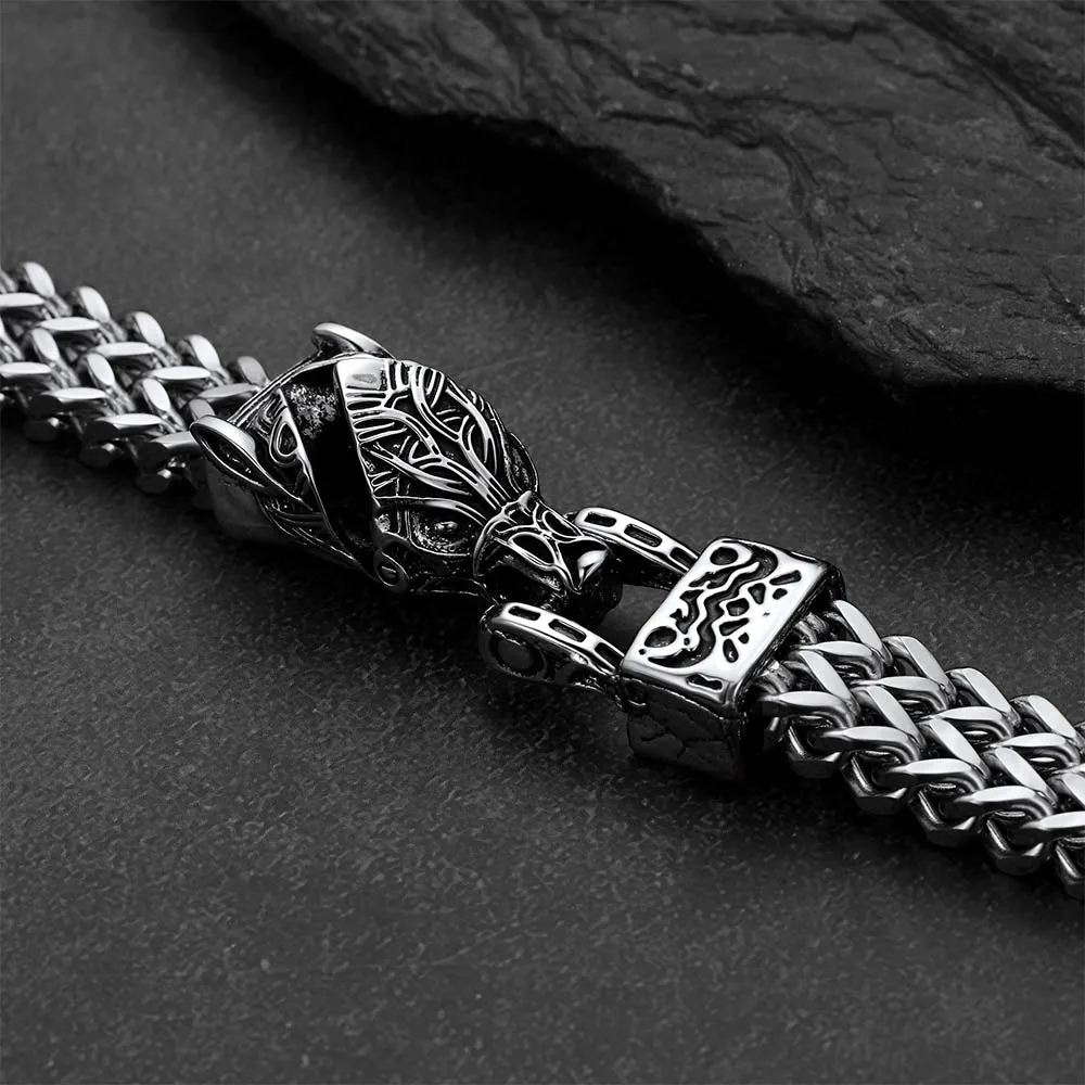 Viking Fenrir Wolf Head Double Foxtail Chain Bracelet for Men Guys sold by FaithHeart product image thumbnail 4