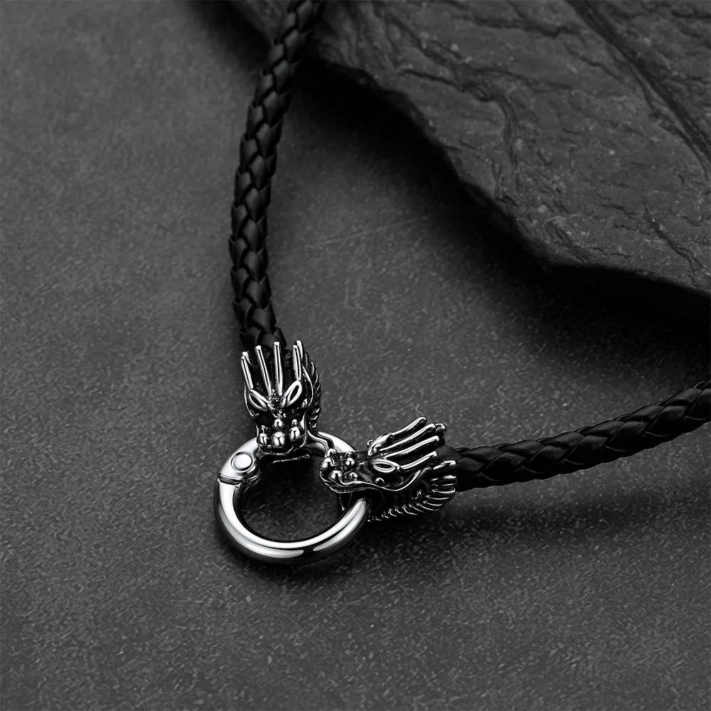 Norse Viking Dragon Head Braided Leather Cord Chain Necklace for Men sold by FaithHeart product image thumbnail 2