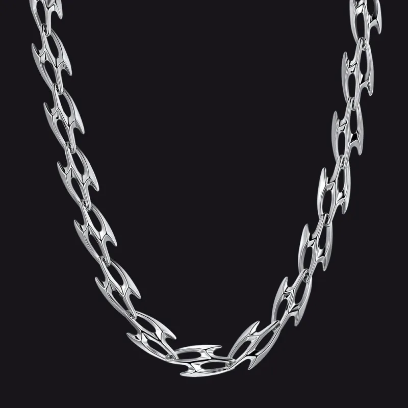 Punk Liquid Metal Cyber Thorn Chain Necklace for Men Guys made by FaithHeart