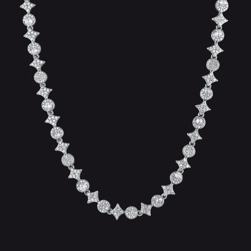 Cubic Zircon Quadrangular Four Pointed Star Link Tennis Necklace for Men Rappers made by FaithHeart