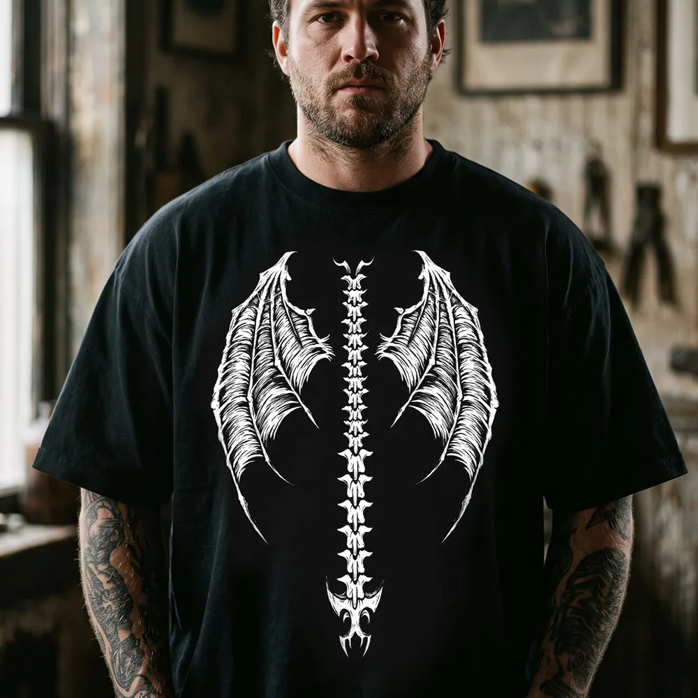 Gothic Demon Wings T-Shirt Y2K Grunge Human Spine Graphic Tee for Men sold by FaithHeart product image thumbnail 2